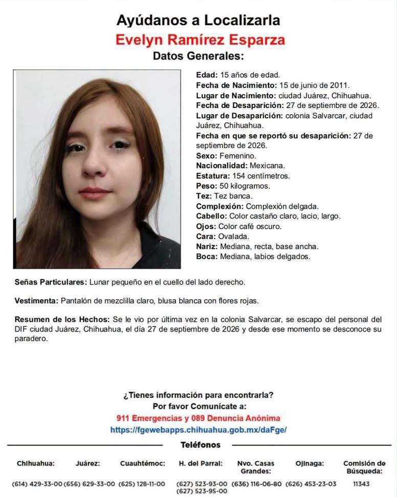 SE VUELVE A FUGAR, EVELYN SE ESCAPA DE DIF ESTATAL Y DE NUEVO PIDEN AYUDA PARA LOCALIZARLA